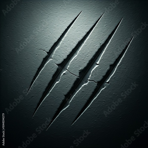 Four claw marks on a hard wall with a 3D effect.