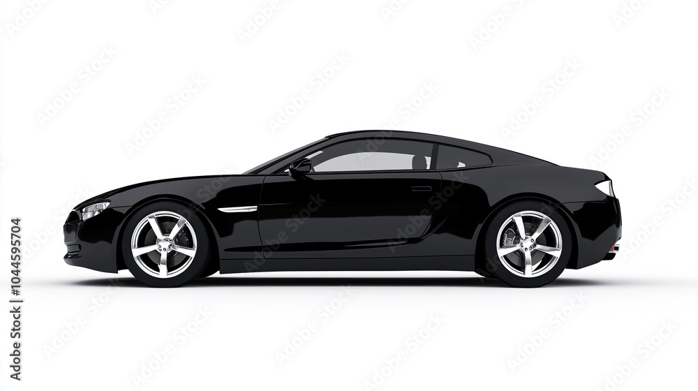 Sleek Black Sports Car on White Background Sleek Black Sports Car on White Background