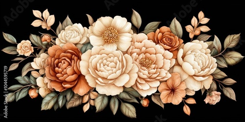 Wallpaper Mural a simple linoleum print of peonies with and eye and ornamental flowers in indian traditional style Torontodigital.ca