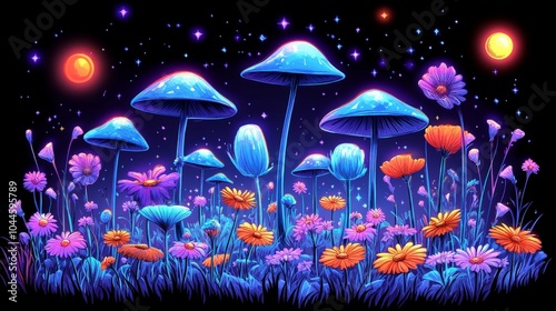 Beautiful and creepy halloween floral arrangement, lights, neon, jrpg watercolour concept art, black background