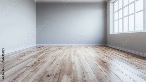 A photography studio with smooth, light grey walls and a polished wooden floor, creating a neutral yet warm atmosphere