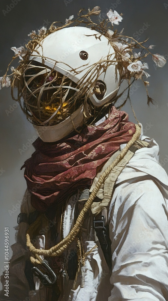 Astronaut with Flowers and Rope - Surreal Space Exploration Art Astronaut with Flowers and Rope - Surreal Space Exploration Art