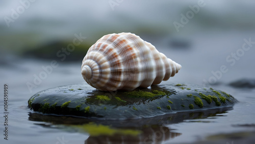 Seashell on wet rock