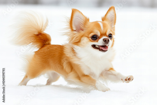 Close-up of Adorable Chihuahua Dog Relaxing – Cute Small Breed Puppy with Big Ears and Fluffy Fur, Isolated on White Background