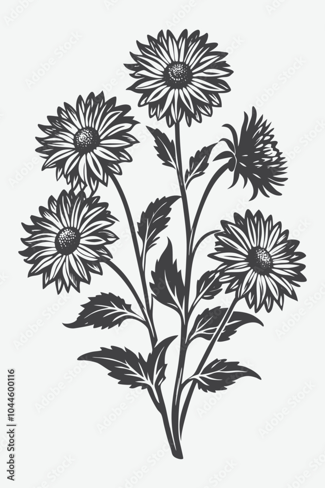 Gaillardia Branch with Vibrant Flowers Silhouette Vector Art for Stunning Graphic Design Projects