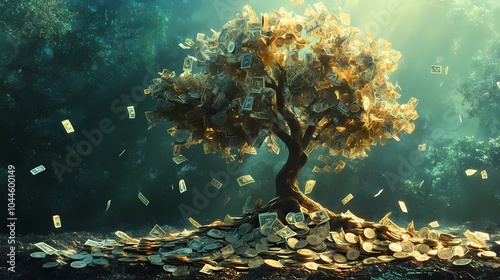Tree growing from coins represents sustainable investments
