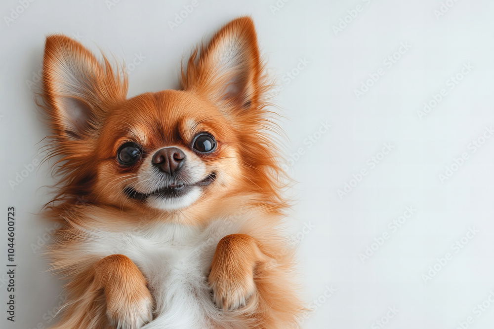 Close-up of Adorable Chihuahua Dog Relaxing – Cute Small Breed Puppy with Big Ears and Fluffy Fur, Isolated on White Background Close-up of Adorable Chihuahua Dog Relaxing – Cute Small Breed Puppy with Big Ears and Fluffy Fur, Isolated on White Background