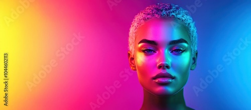 Stylish portrait with colorful lighting effects on a model.