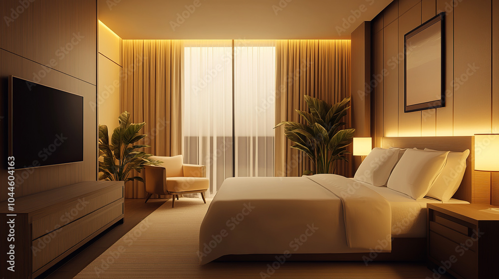 3D rendered hotel rooms with modern architecture 3D rendered hotel rooms with modern architecture