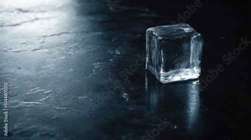 Clear Ice Cube on Dark Surface