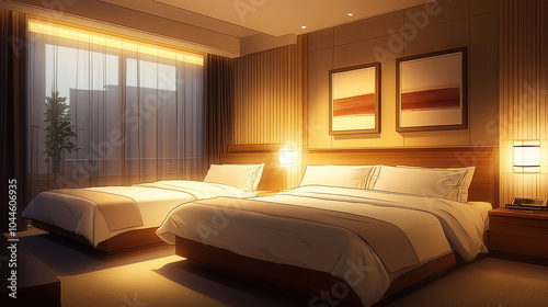 3D rendered hotel rooms with modern architecture