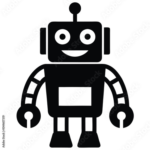 Friendly Robot Mascot Logo Icon Silhouette Vector