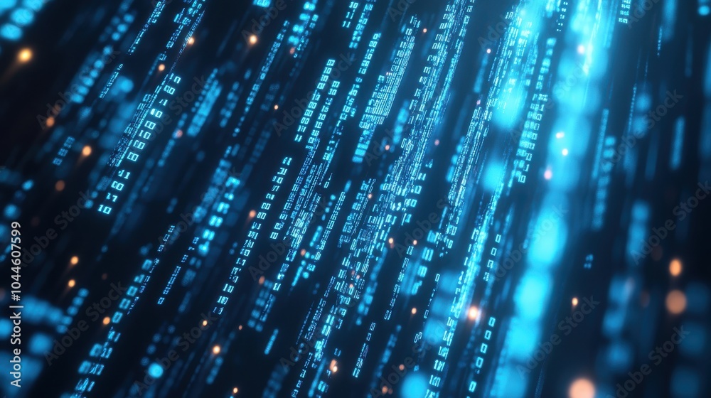 binary code floating in the air, symbolizing data transfer and technology in a high-tech environment binary code floating in the air, symbolizing data transfer and technology in a high-tech environment