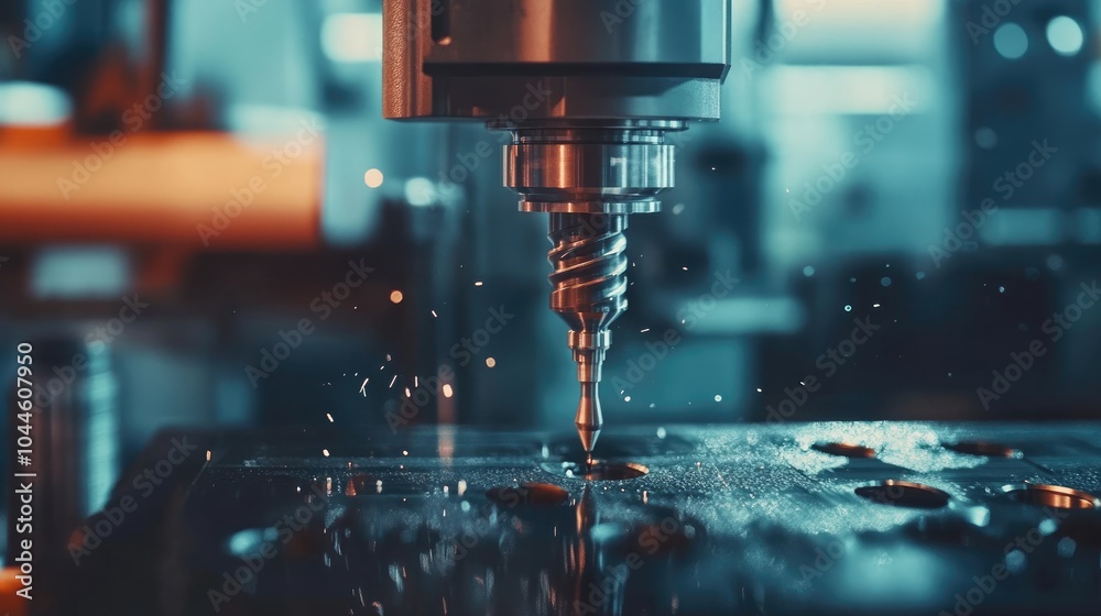 Close up view of a drilling machine utilized in industrial applications Close up view of a drilling machine utilized in industrial applications