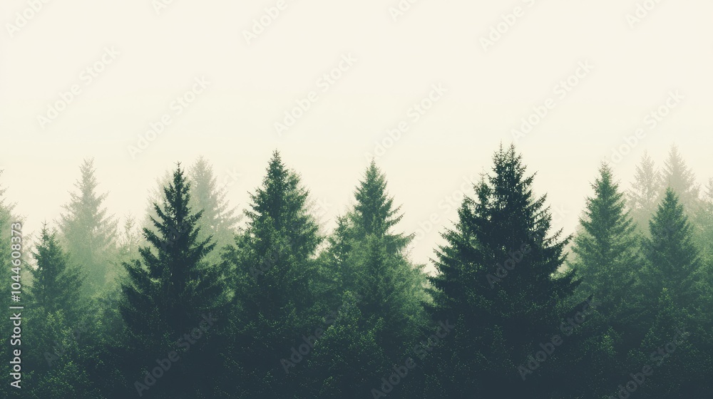 Fototapeta premium Serene Misty Forest with Evergreen Trees