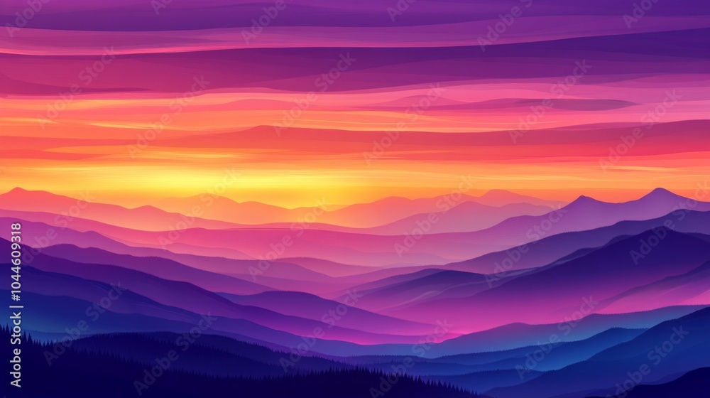 Obraz premium Vibrant Sunset Over Rolling Hills with Colorful Skies
