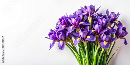 Silhouette of a bouquet of purple irises on a white background