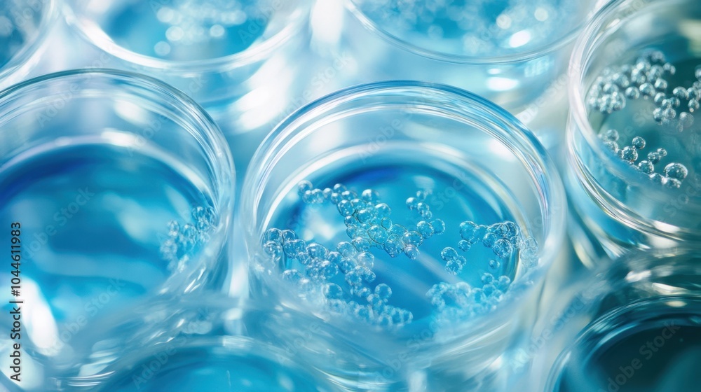 Close-up of stem cells in petri dishes, surrounded by precision tools for scientific breakthroughs in stem cell research. Laboratory setting Close-up of stem cells in petri dishes, surrounded by precision tools for scientific breakthroughs in stem cell research. Laboratory setting