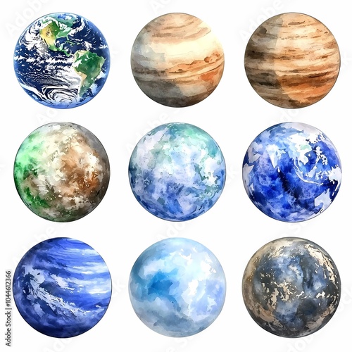 Wallpaper Mural Watercolor Planets of the Solar System Arrangement Torontodigital.ca