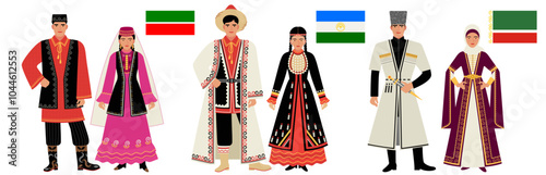 flags and costumes of Tatarstan, Bashkortostan, Chechnya