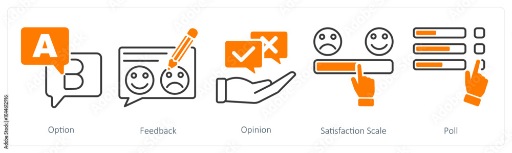 A set of 5 Survey and Rating icons as option, feedback, opinion A set of 5 Survey and Rating icons as option, feedback, opinion