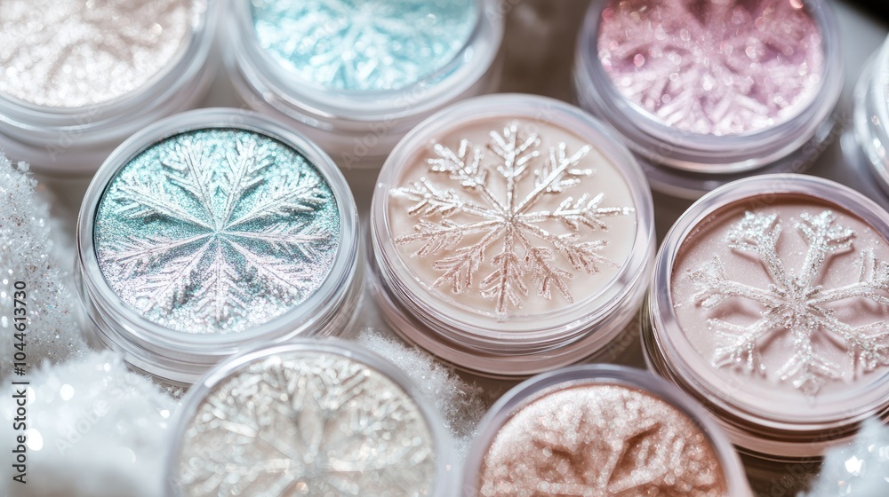 Winter themed decorative cosmetics featuring shimmering snowflake highlighter compacts Winter themed decorative cosmetics featuring shimmering snowflake highlighter compacts