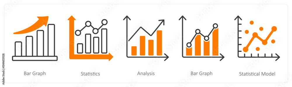 A set of 5 Diagram icons as bar graph, statistics, analysi A set of 5 Diagram icons as bar graph, statistics, analysi