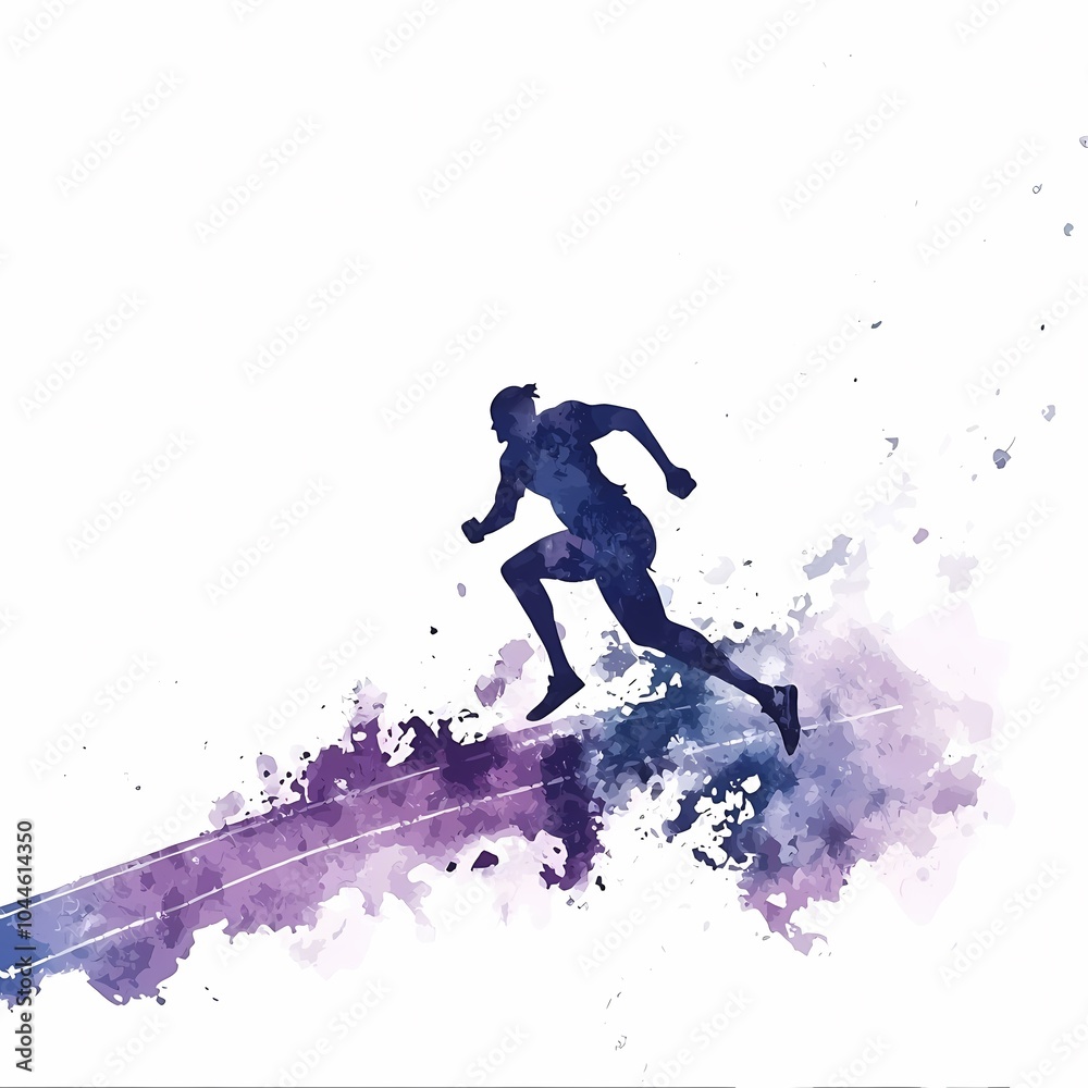 Watercolor Illustration of a Runner Sprinting on Track Watercolor Illustration of a Runner Sprinting on Track