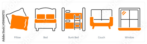 A set of 5 Furniture icons as pillow, bed, bunk bed