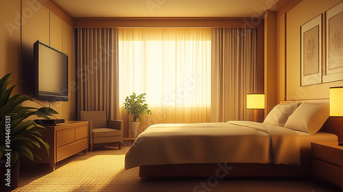3D rendered hotel rooms with modern architecture