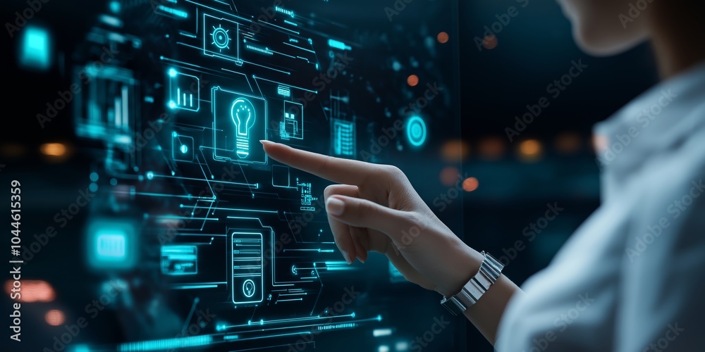 Human and robot, finger touch, AI chat bot and creative services icons hologram, Generative AI
Human and robot, finger touch, AI chat bot and creative services icons hologram, Generative AI
