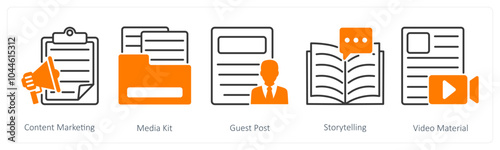 A set of 5 Influencer icons as content marketing, media kit, guest post