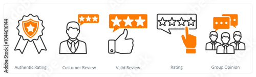 A set of 5 Survey and Rating icons as authentic rating, customer review, valid review