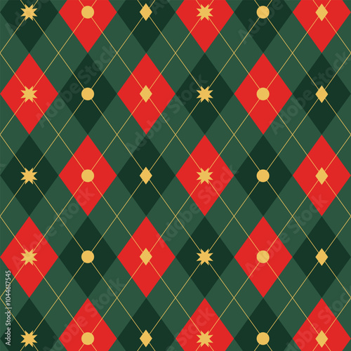 Scottish Argyle Plaid, Christmas Seamless Pattern.