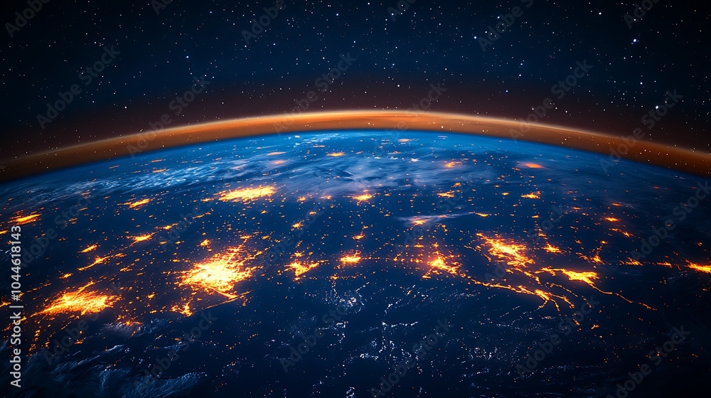 A stunning view of Earth at night, with city lights illuminating the planet's surface. A stunning view of Earth at night, with city lights illuminating the planet's surface.