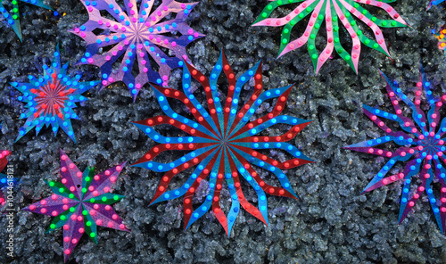 Close-up of illuminated Christmas decorations on a Christmas tree 