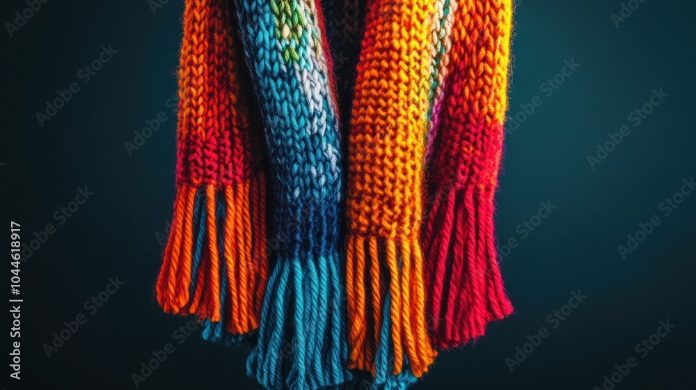 Colorful Knitted Scarf with Tassels Colorful Knitted Scarf with Tassels