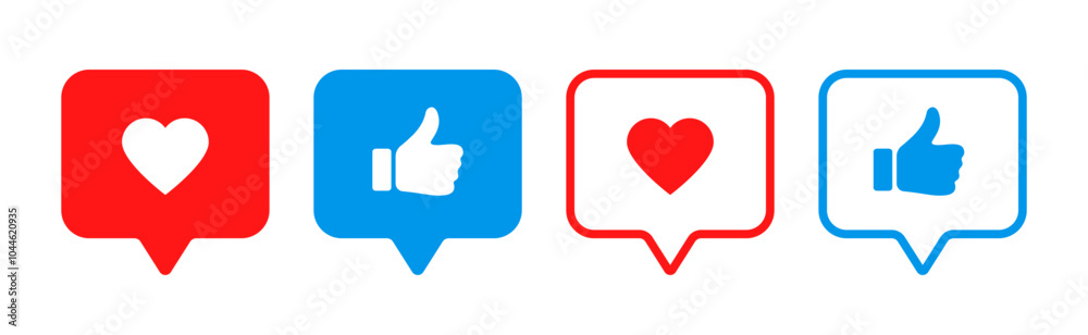 Social media follow and like notification icon symbols. Icons for websites, apps and UI UX. Vector illustration Social media follow and like notification icon symbols. Icons for websites, apps and UI UX. Vector illustration