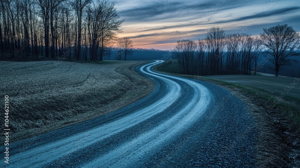 Fototapeta premium Serene Curved Road at Dusk in Nature