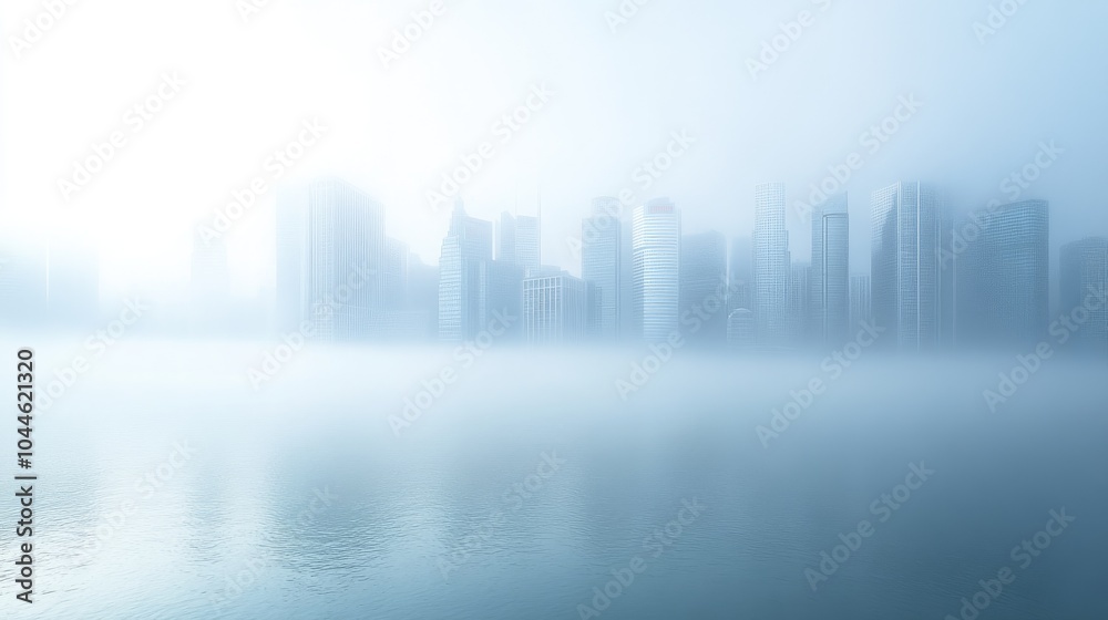 Skyline vanishes into a blanket of white fog or mist Skyline vanishes into a blanket of white fog or mist