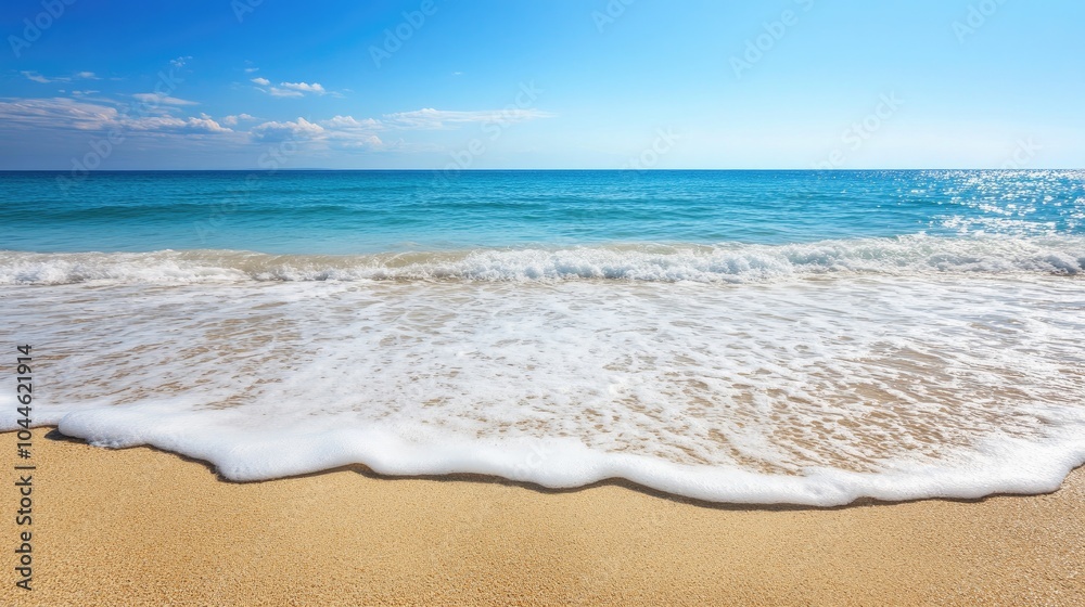 Tranquil Ocean Waves at Sandy Beach Under Clear Sky Tranquil Ocean Waves at Sandy Beach Under Clear Sky