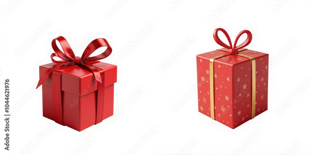 Red gift boxes with ribbons, white isolate background Red gift boxes with ribbons, white isolate background