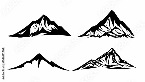 set of mountain silhouette vector illustration, hand drawn isolated on white