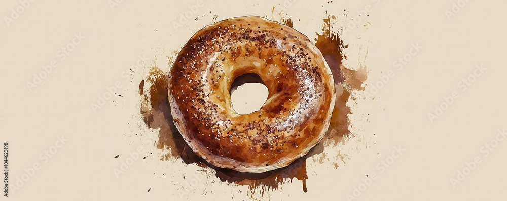Watercolor sesame seeds bagels on white background,London Bagel,plain bagels,Everything bagels topped with cream cheese for breakfast,Homemade freshly plain,onion bagels,space for text. Watercolor sesame seeds bagels on white background,London Bagel,plain bagels,Everything bagels topped with cream cheese for breakfast,Homemade freshly plain,onion bagels,space for text.