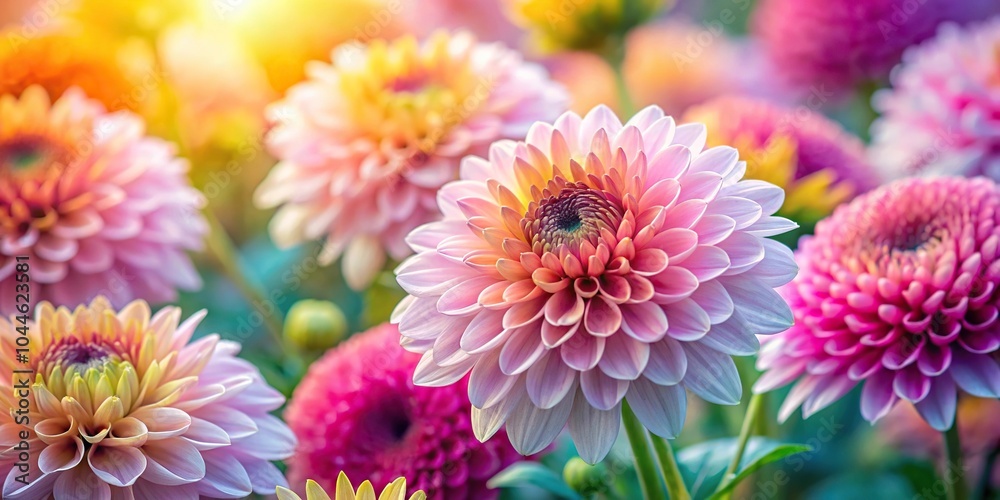 Sweet and colorful chrysanthemums in soft and blurred style for background