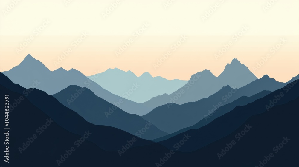 Fototapeta premium This artwork features a striking mountain range silhouette at dawn, highlighting the beauty of exploration and adventure in nature. Generative AI