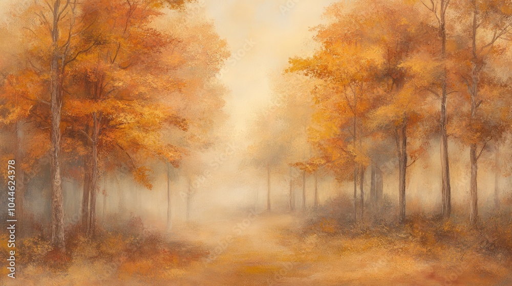 Fototapeta premium Tranquil Autumn Forest in Soft Golden Light