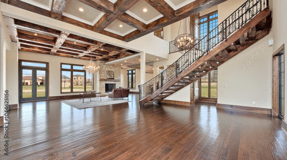 Luxurious and Spacious Open Concept Residential Interior with Wooden Accents Luxurious and Spacious Open Concept Residential Interior with Wooden Accents