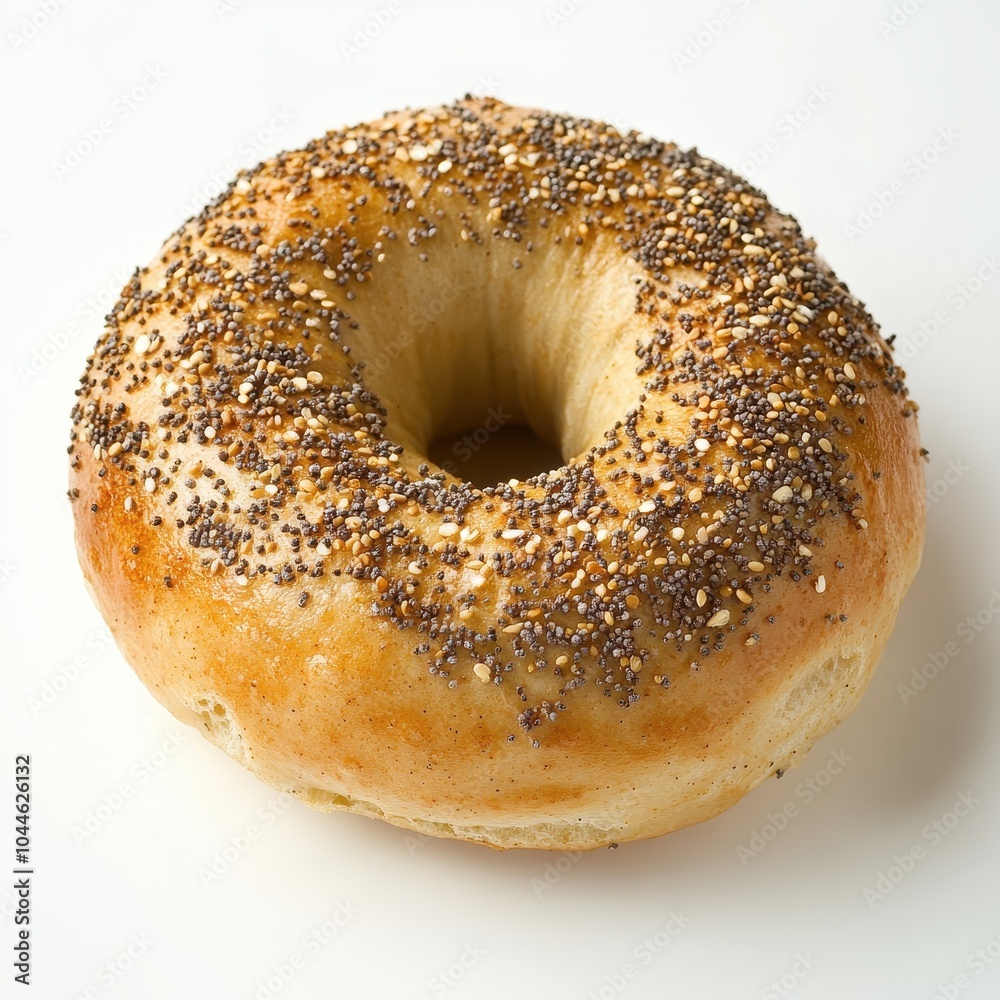 Freshly baked bagel with Sesame seed isolated on white background,Everything bagels topped with cream cheese,New York style bagels for breakfast,Homemade freshly baked bagels,space for text. Freshly baked bagel with Sesame seed isolated on white background,Everything bagels topped with cream cheese,New York style bagels for breakfast,Homemade freshly baked bagels,space for text.