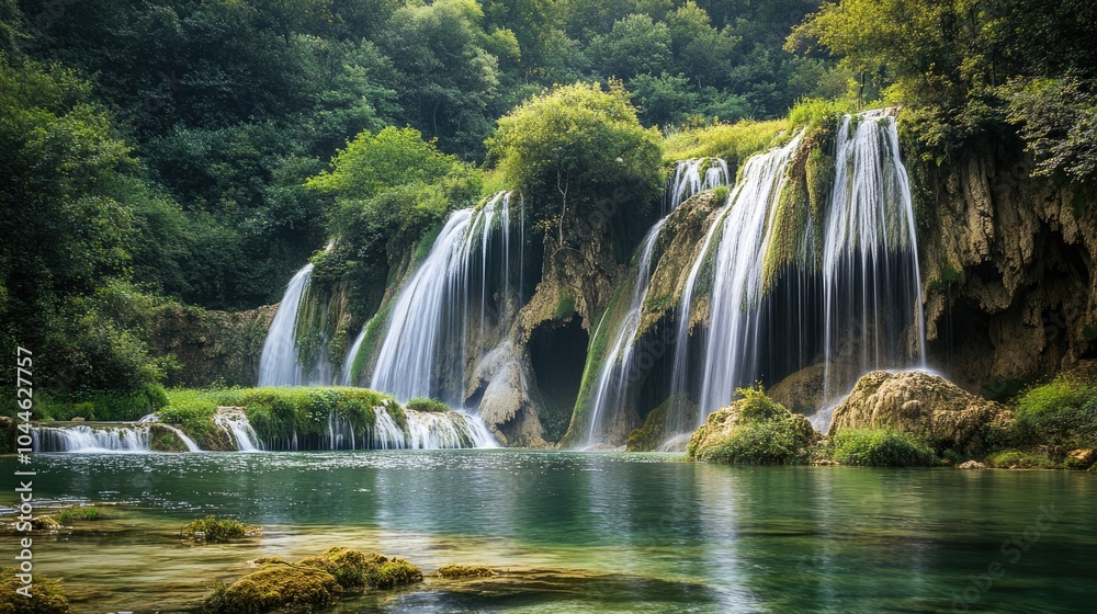 Fototapeta premium Numerous cascading waterfalls in a natural reserve